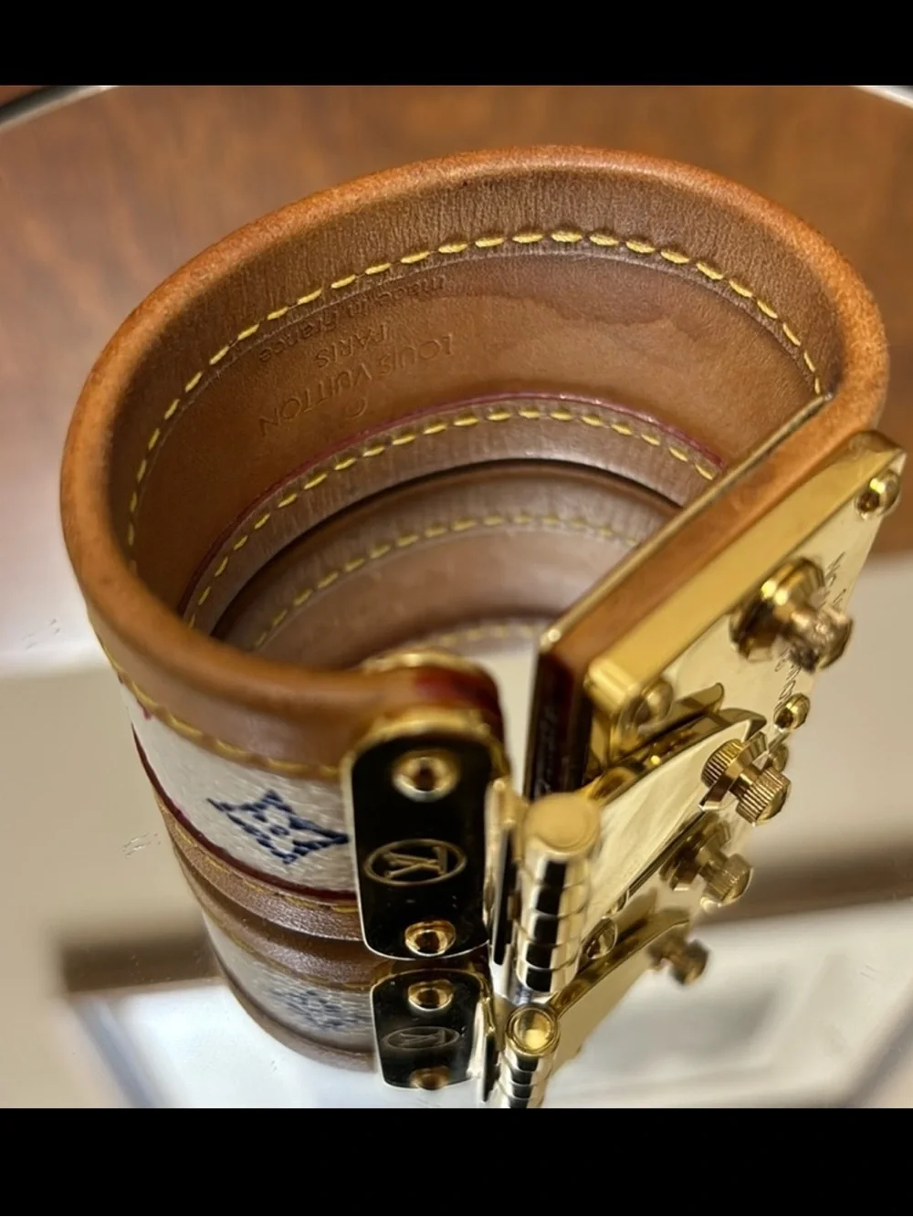 Louis Vuitton White Multicolor Monogram Leather Bracelet with Gold Hardware EUC